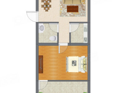 1室2厅 41.29平米户型图