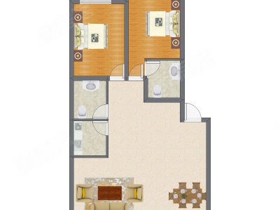 2室2厅 87.10平米户型图