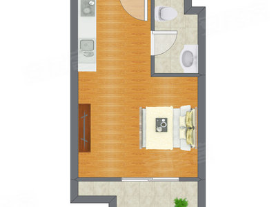 1室0厅 25.69平米户型图