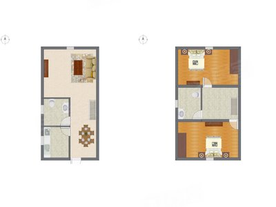 2室2厅 43.61平米户型图