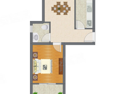 1室1厅 56.34平米户型图
