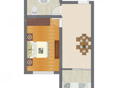 1室1厅 53.88平米户型图