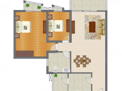 2室2厅 102.00平米