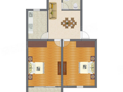 2室1厅 70.06平米户型图
