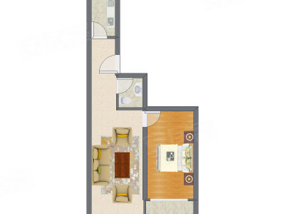1室1厅 37.59平米户型图