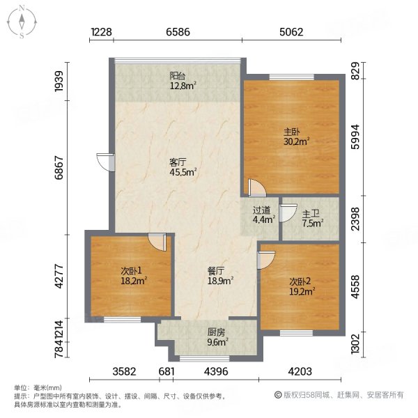 豪姆兰德3室2厅1卫131㎡南北85万