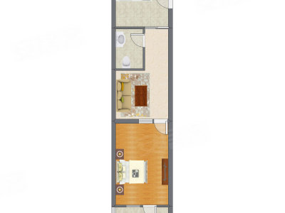 1室1厅 64.44平米户型图