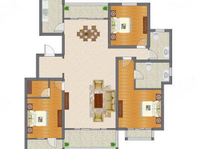 3室2厅 167.00平米户型图