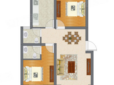 2室2厅 90.04平米户型图