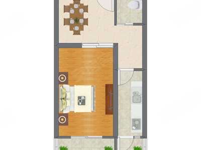 1室1厅 52.27平米户型图