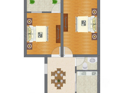 2室1厅 42.02平米户型图