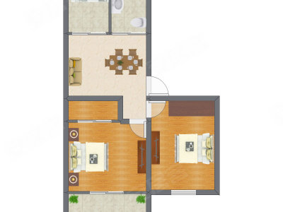 2室1厅 59.00平米户型图