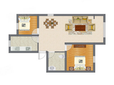 2室1厅 90.86平米户型图