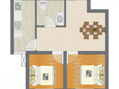 2室1厅 52.00平米