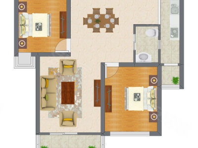 2室2厅 94.88平米户型图