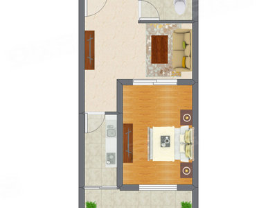 1室1厅 56.25平米户型图
