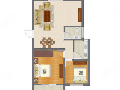 2室2厅 54.61平米户型图