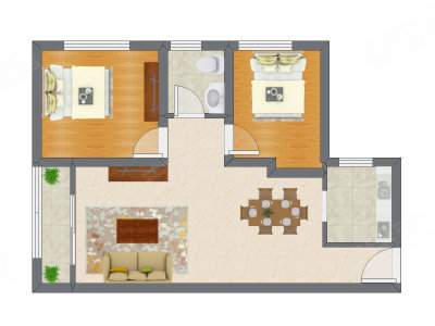 2室2厅 80.71平米户型图