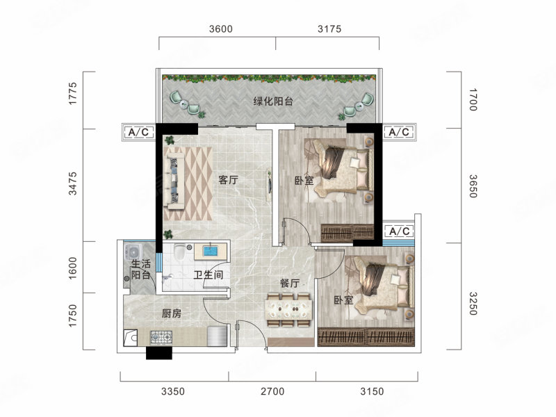 北港·御江臺2室2厅1卫72㎡北108万