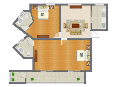 2室1厅 89.31平米户型图