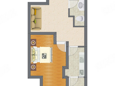 1室1厅 45.17平米户型图