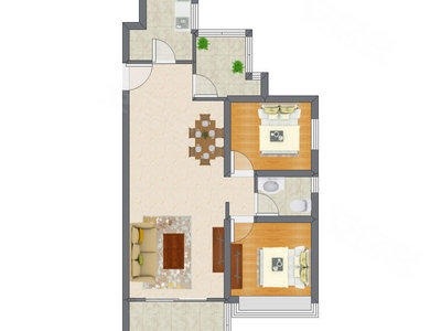 2室2厅 75.40平米户型图