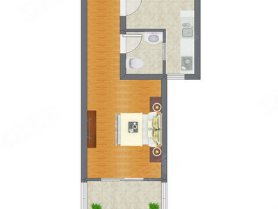 1室1厅 31.89平米户型图
