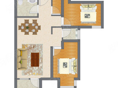 2室2厅 83.88平米户型图