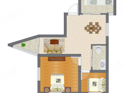 2室2厅 39.80平米户型图