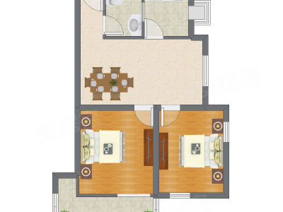 2室1厅 71.40平米