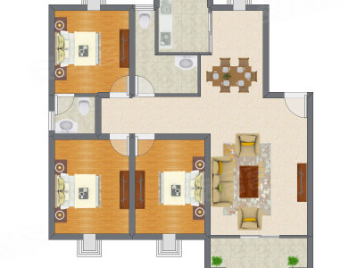 3室2厅 89.95平米户型图
