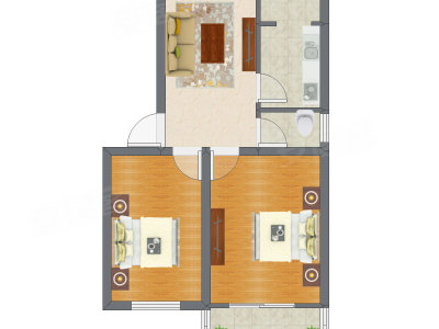 2室1厅 64.57平米户型图