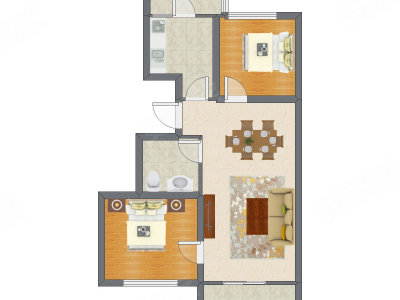 2室2厅 54.74平米户型图