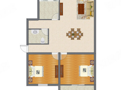 2室2厅 96.02平米户型图