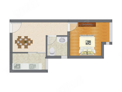 1室1厅 45.77平米户型图