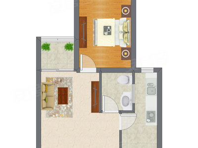 1室1厅 39.00平米户型图