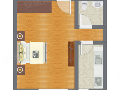 1室1厅 28.46平米户型图
