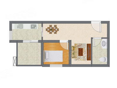 1室2厅 47.00平米户型图
