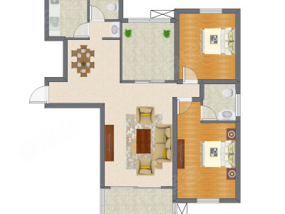 2室2厅 105.24平米户型图