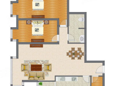 2室2厅 125.26平米户型图