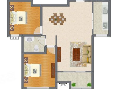 2室2厅 96.92平米户型图