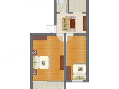 2室1厅 44.15平米