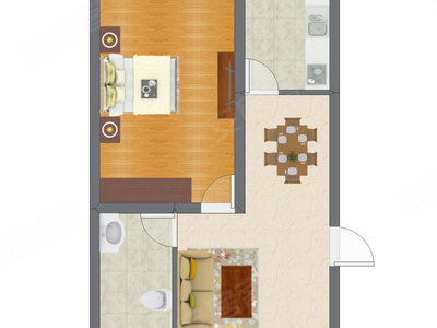 1室2厅 46.50平米户型图