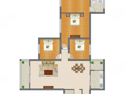 3室2厅 160.92平米户型图