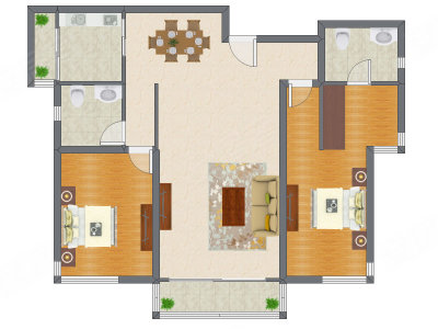 2室2厅 142.57平米户型图