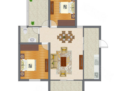 2室1厅 85.22平米户型图