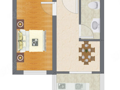 1室1厅 34.88平米户型图