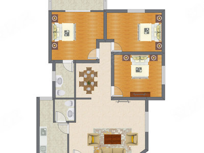 3室2厅 136.02平米户型图