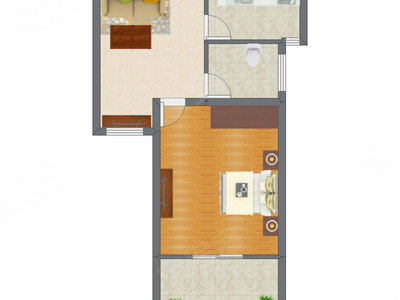 1室1厅 47.67平米户型图
