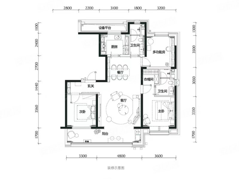 世纪金源·域见颐和3室2厅2卫142㎡南北185万